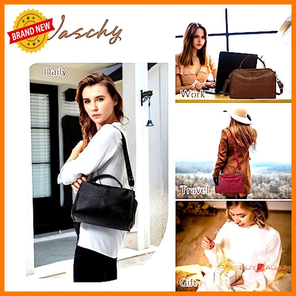 Vegan Leather Satchel Crossbody Bag with Adjustable Strap, Medium Size - Picture 2 of 7